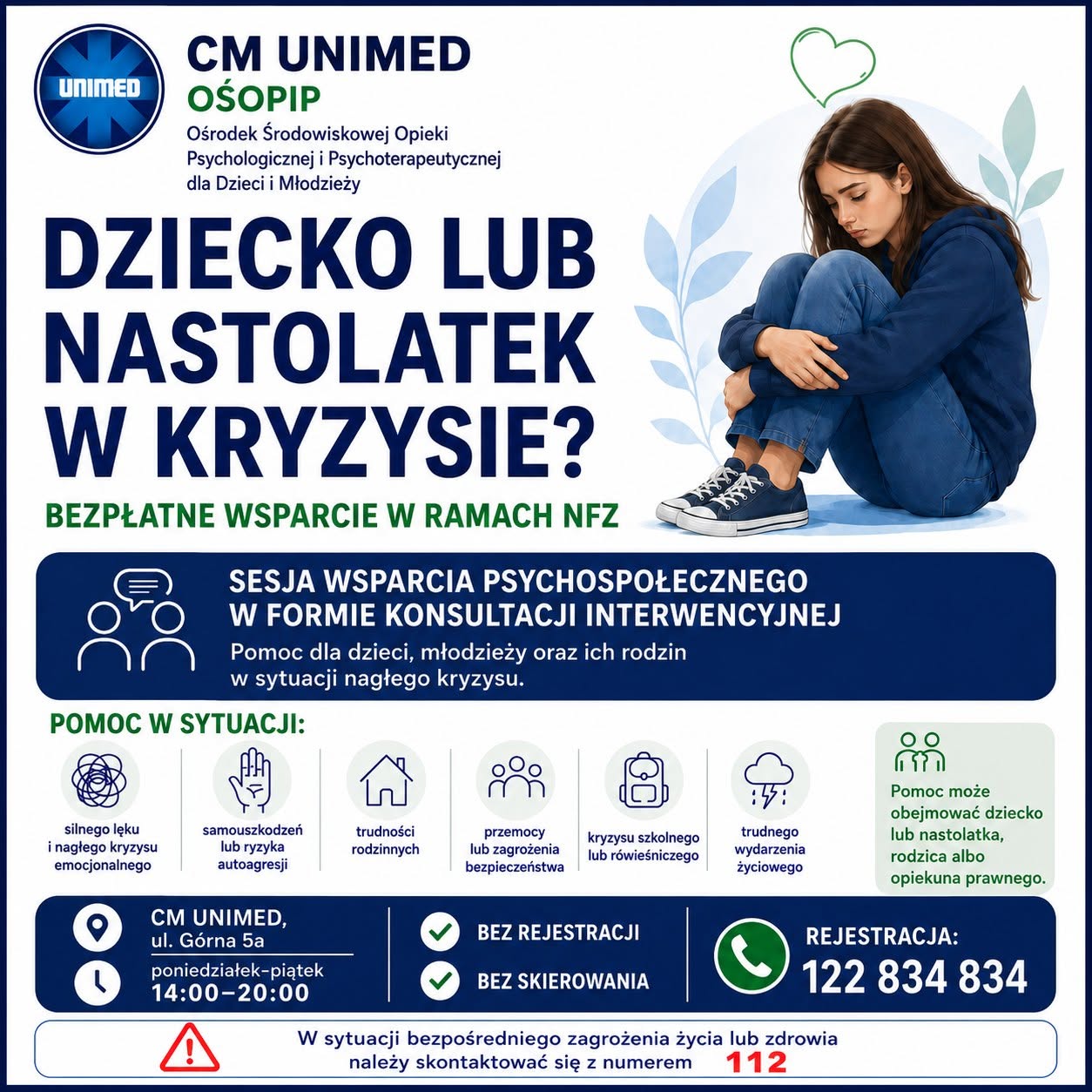 Bezpłatna pomoc dla dzieci i młodzieży w kryzysie